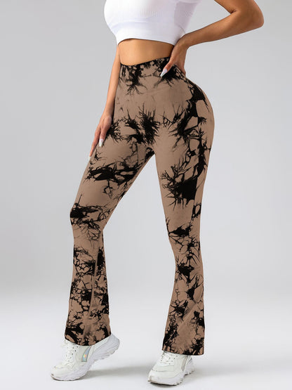High-Waist Tie-Dye Yoga Pants – Tummy Control Flare Workout Leggings
