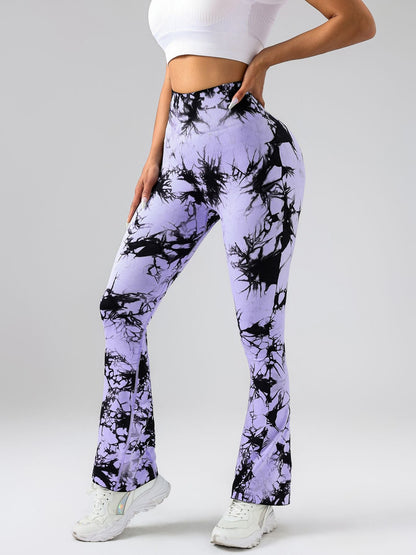 High-Waist Tie-Dye Yoga Pants – Tummy Control Flare Workout Leggings