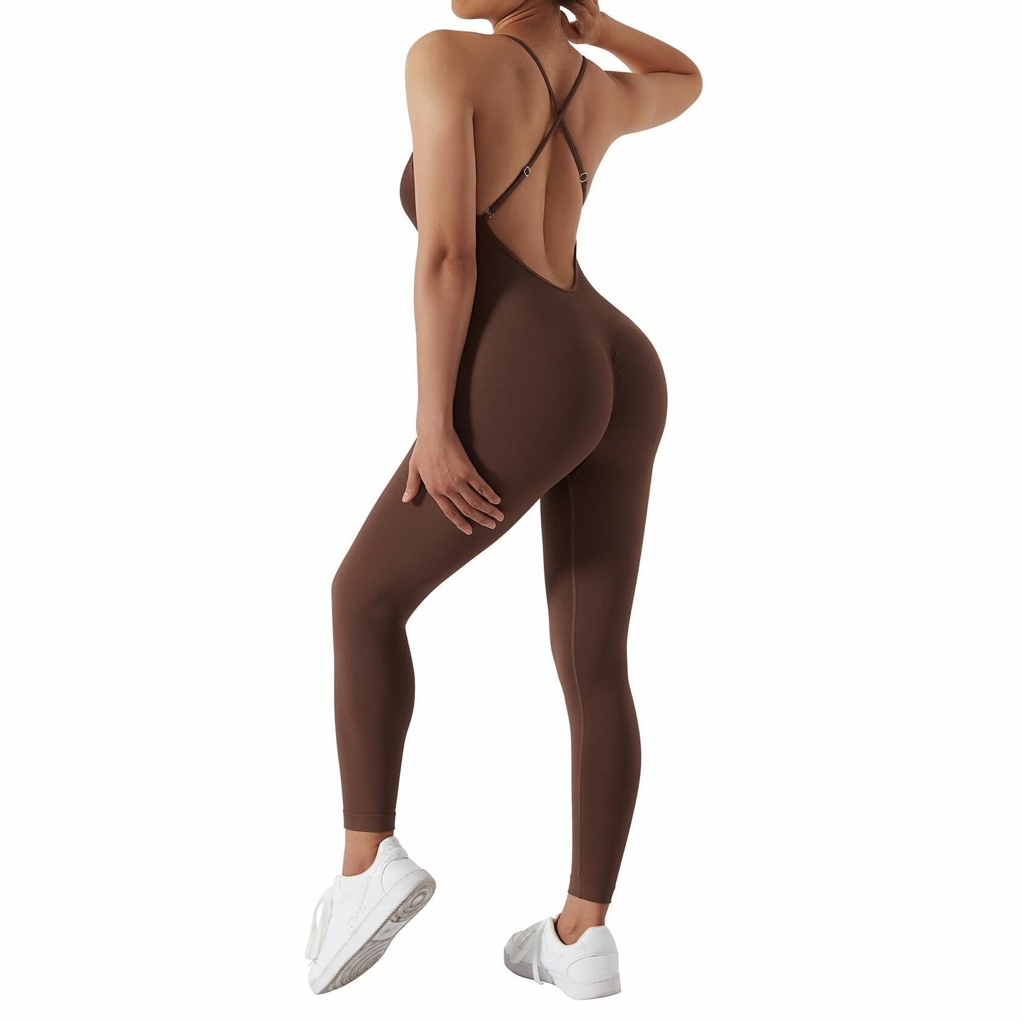 RUUHEE Women's Brown Seamless Backless Tummy Control Jumpsuit Size XL