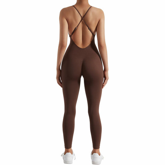 RUUHEE Women's Brown Seamless Backless Tummy Control Jumpsuit Size XL